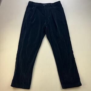 R.Swiader Pants Corduroy Mens 34 Black Trousers Pleated Straight Leg Button Fly